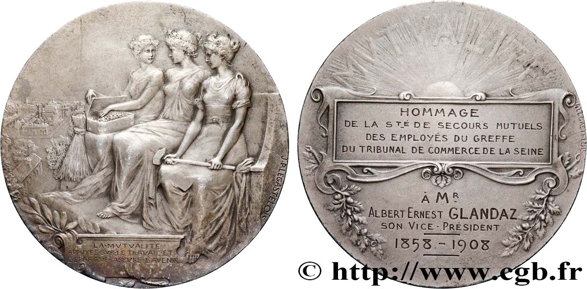 INSURANCES Médaille, Mutualité, Société de secours mutuels des employés du greffe du tribunal de commerce de la Seine AU