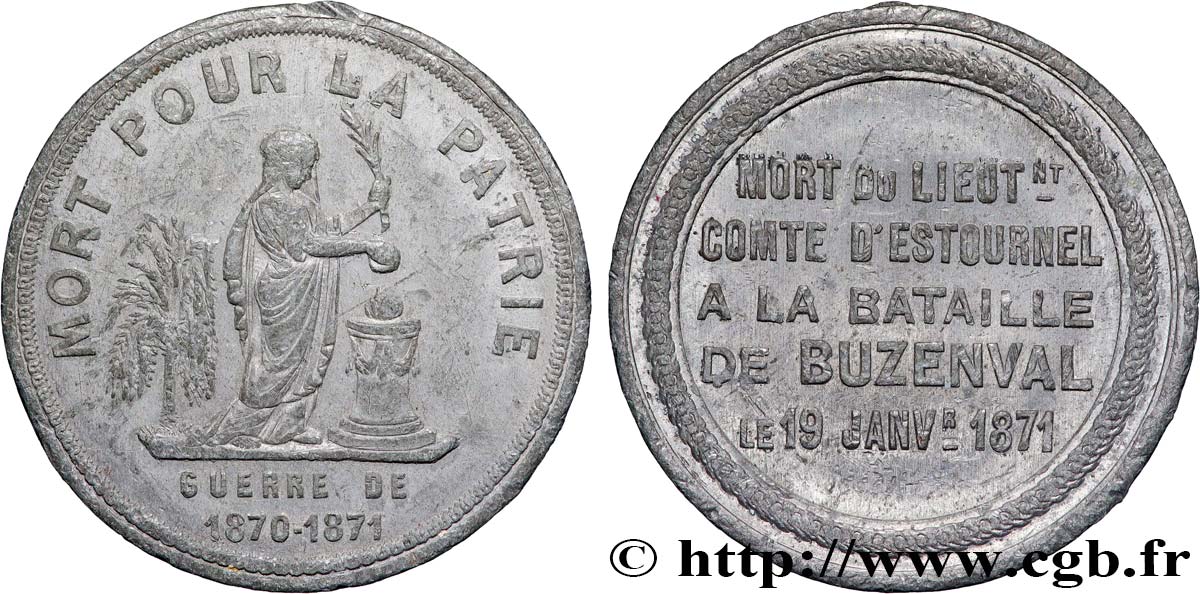 III REPUBLIC Médaille, Mort du Lieutenant Comte d’Estournel VF/XF