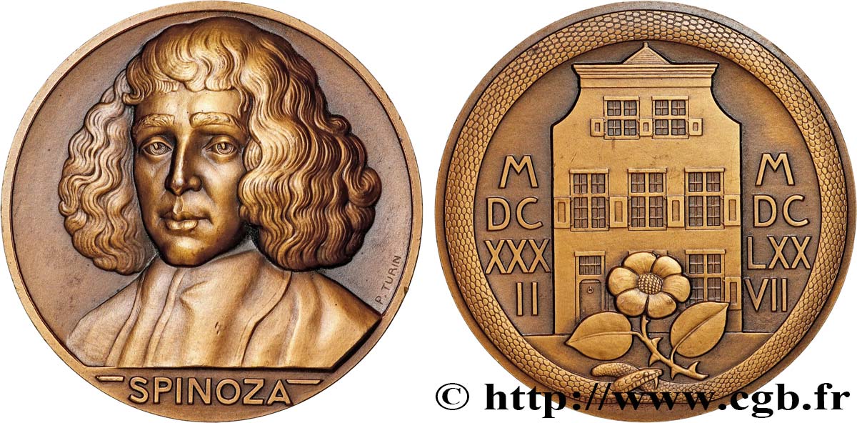 III REPUBLIC Médaille, Tricentenaire de la naissance de Spinoza AU/AU