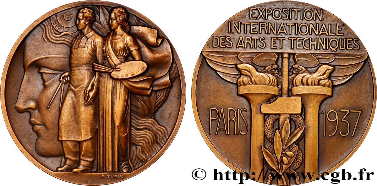 EXPOSITION UNIVERSELLE DE 1937 Médaille, Exposition Internationale  Arts et Techniques  AU/AU