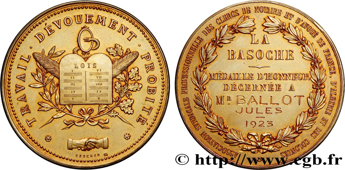 TERCERA REPUBLICA FRANCESA Médaille d’honneur, La Basoche EBC