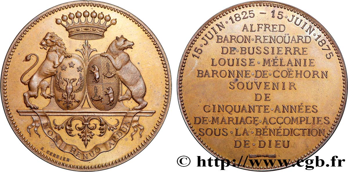III REPUBLIC Médaille, Noces d’or d’Alfred, Baron Renoüard de Bussierre et Louise Amélie, Baronne de Coëhorn MS