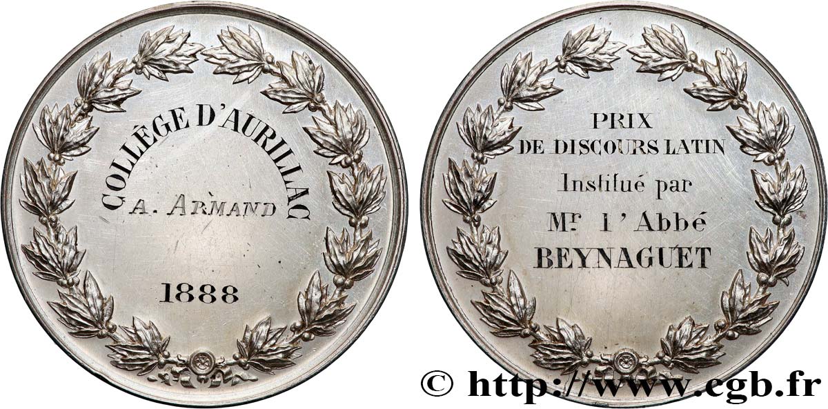 TROISIÈME RÉPUBLIQUE Médaille, Collège d’Aurillac, Prix de discours latin SUP