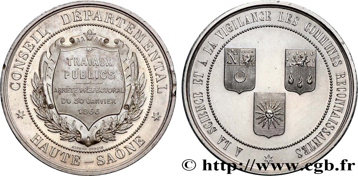 SECONDO IMPERO FRANCESE Médaille, Conseil département de Haute-Saône, Arrêté préfectoral SPL
