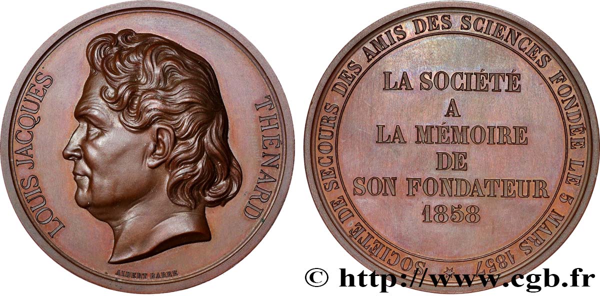 SECOND EMPIRE Médaille, Louis Jacques Thénard, Éleuthère Mascart, à la mémoire du fondateur SUP+