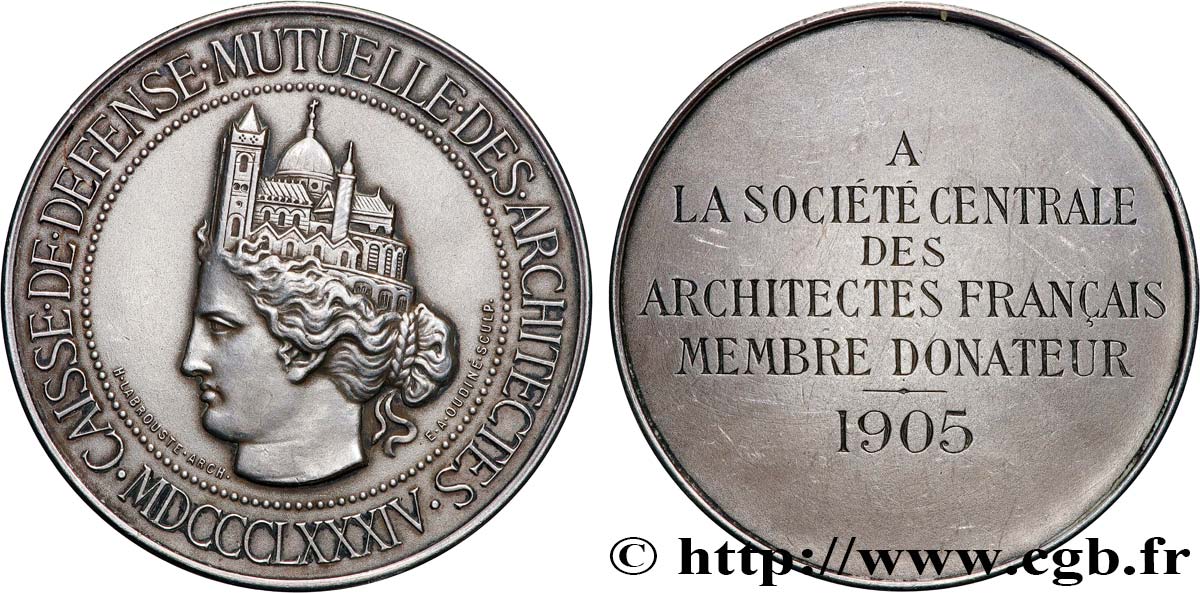 III REPUBLIC Médaille, Caisse de défense mutuelle des architectes, Société centrale des architectes français AU