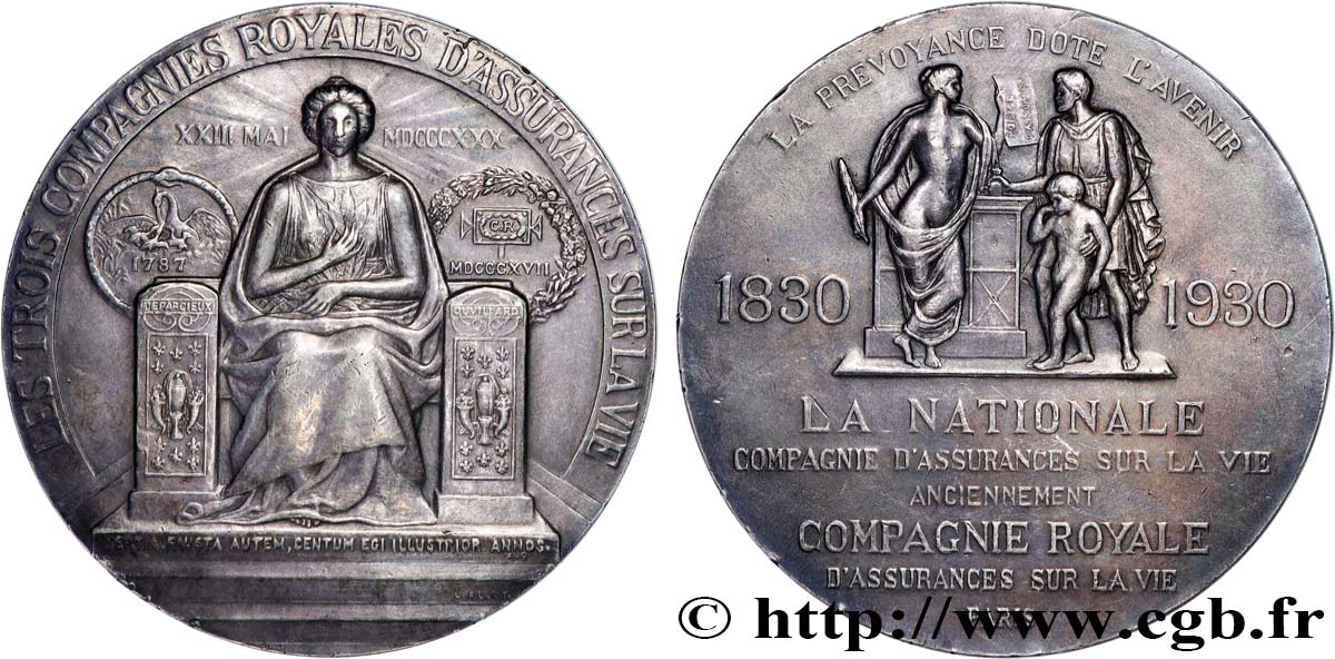 ASSURANCES Médaille, Centenaire de la compagnie d’assurance “La nationale” TTB