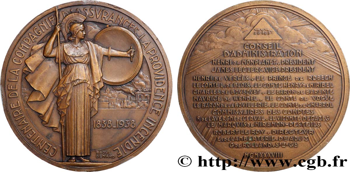 III REPUBLIC Médaille, Centenaire de la compagnie d’assurances, La Providence Incendie AU