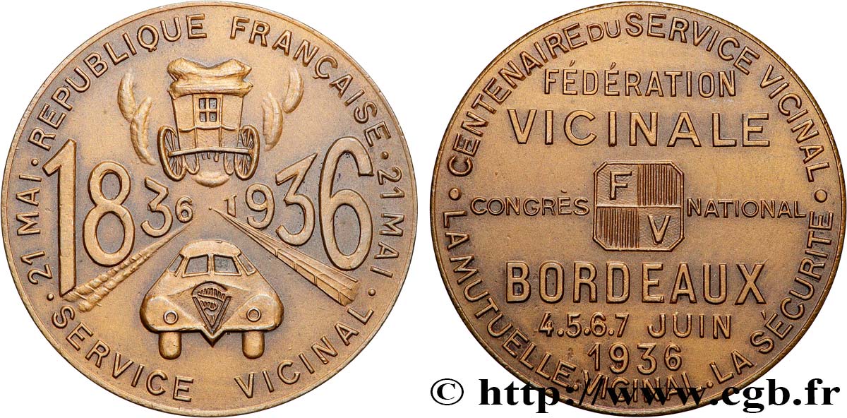 TROISIÈME RÉPUBLIQUE Médaille, Centenaire du service vicinal SUP