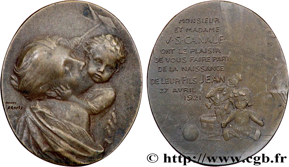TROISIÈME RÉPUBLIQUE Médaille de naissance, Jean Canale TTB+