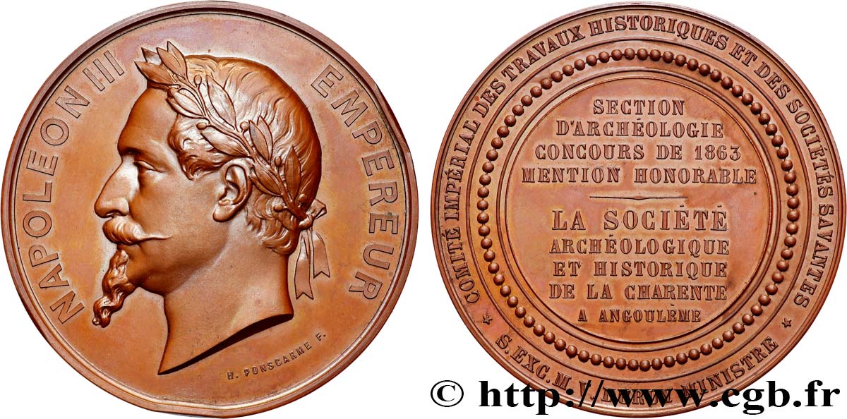 SECOND EMPIRE Médaille, Comité impérial des travaux historiques et des sociétés savantes AU