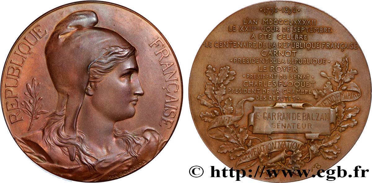 TERCERA REPUBLICA FRANCESA Médaille, Centenaire de la République Française MBC+/EBC