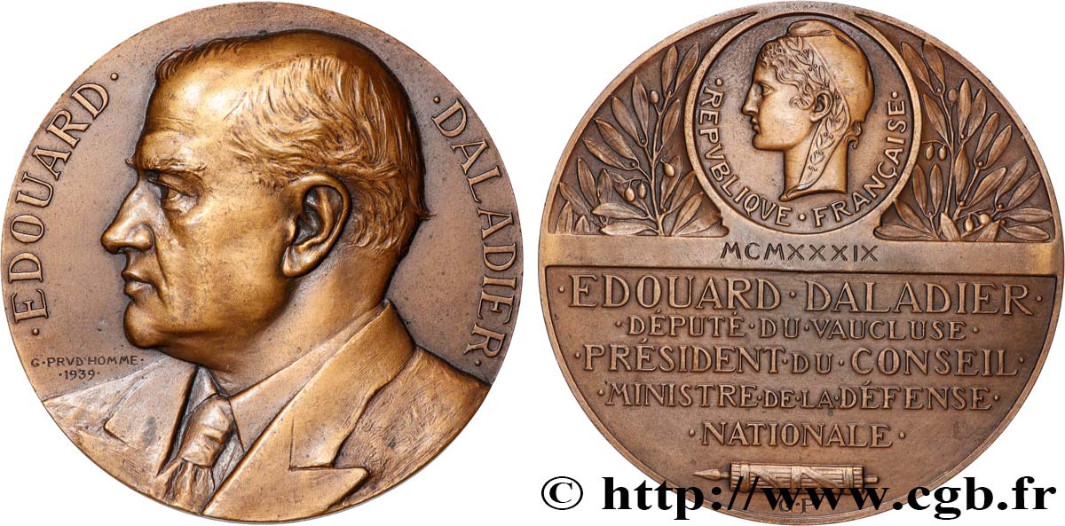 III REPUBLIC Médaille, Edouard Daladier AU/AU