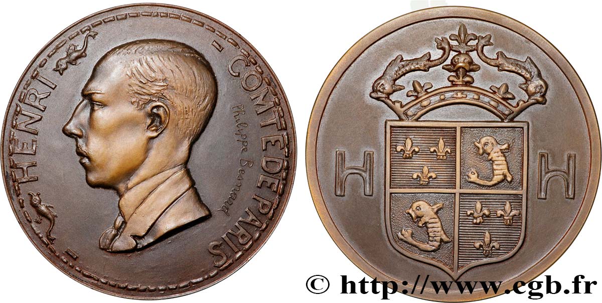 III REPUBLIC Médaille, Henri Comte de Paris AU