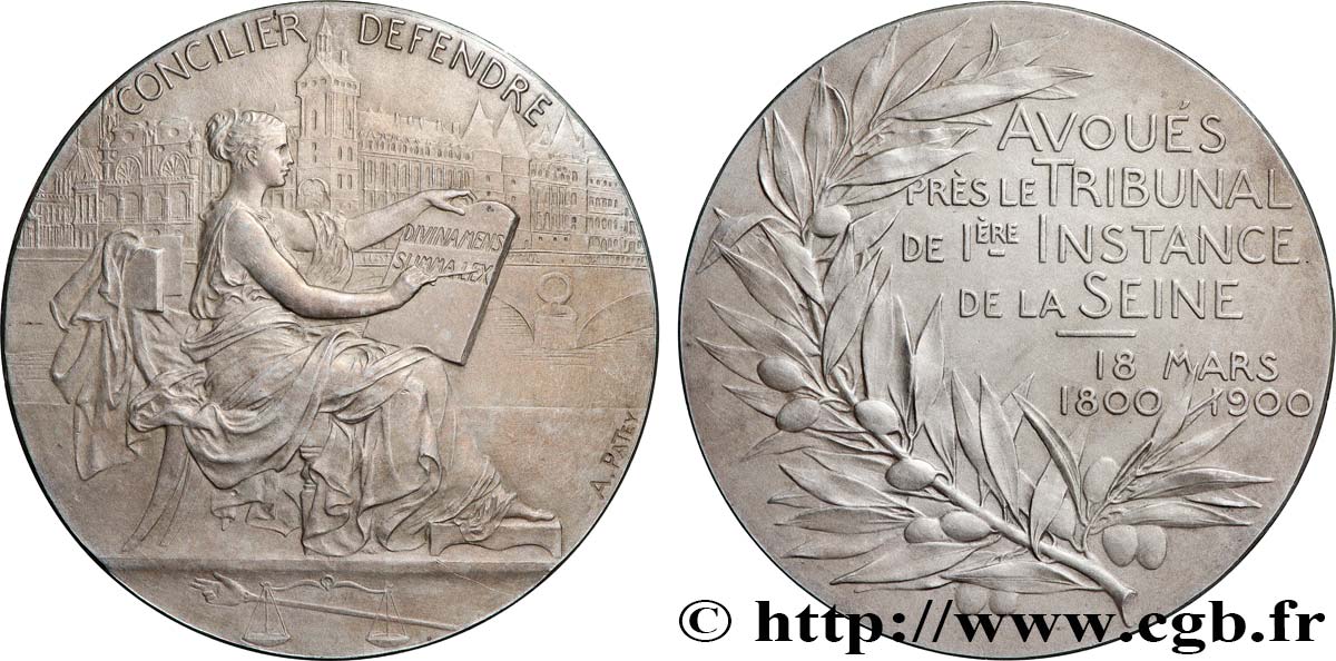 TROISIÈME RÉPUBLIQUE Médaille, Avoués près le tribunal de Première Instance de la Seine TTB+