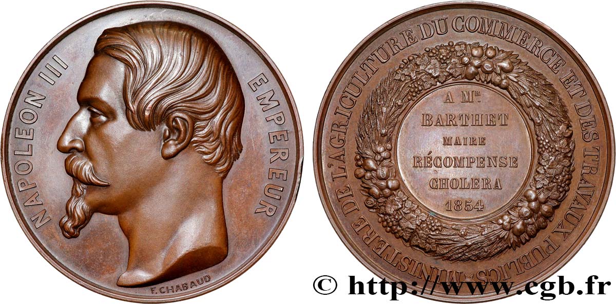 SECOND EMPIRE Médaille, Récompense choléra TTB+/SUP