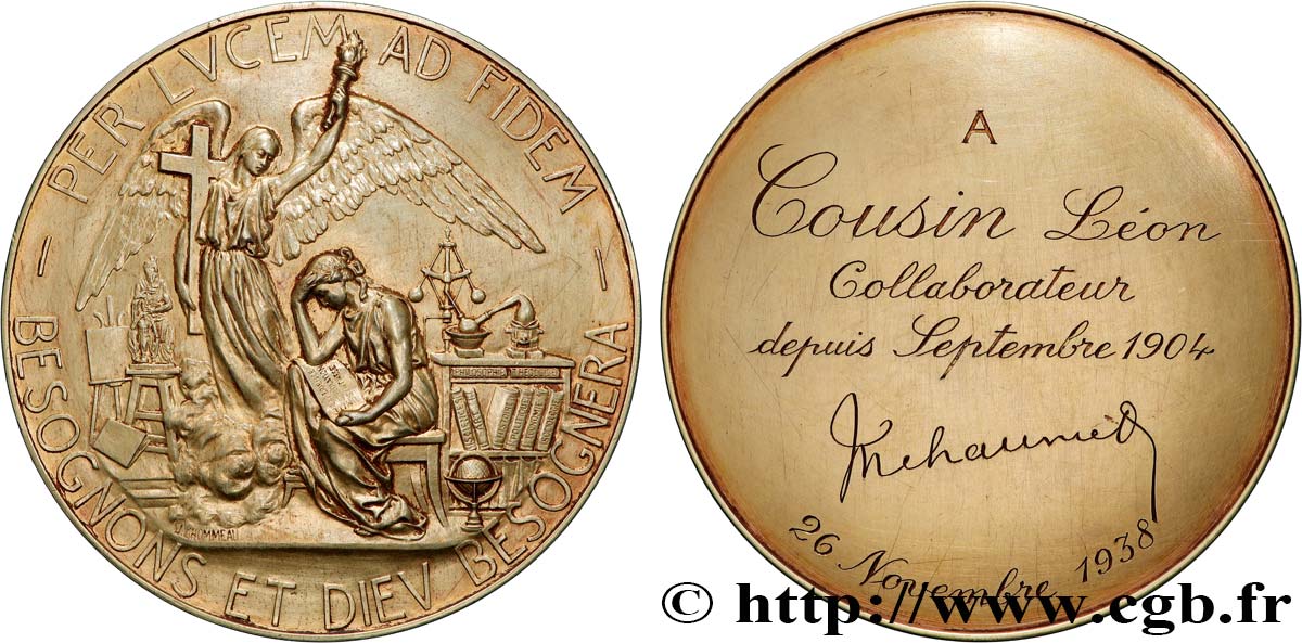 TROISIÈME RÉPUBLIQUE Médaille, A Léon Cousin, collaborateur depuis 1904 TTB+