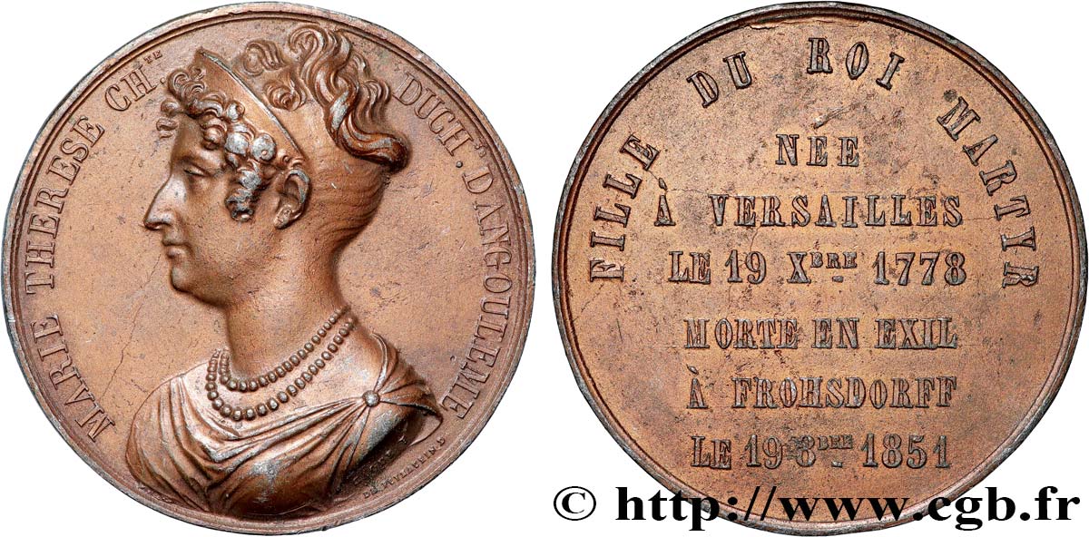 SECOND REPUBLIC Médaille, Décès de Marie-Thérèse, duchesse d’Angoulême VF
