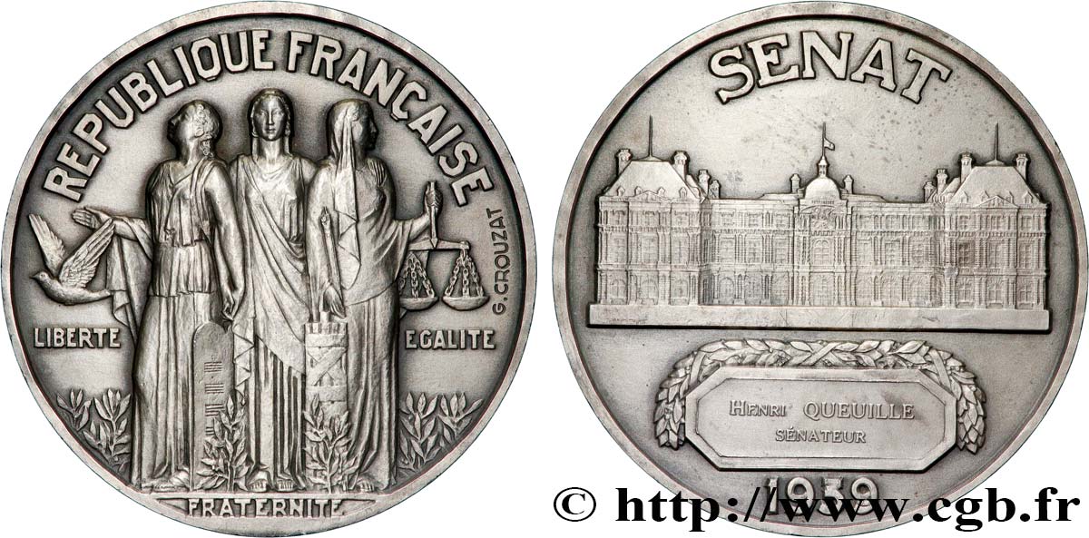 TERCERA REPUBLICA FRANCESA Médaille, Sénat, Sénateur EBC