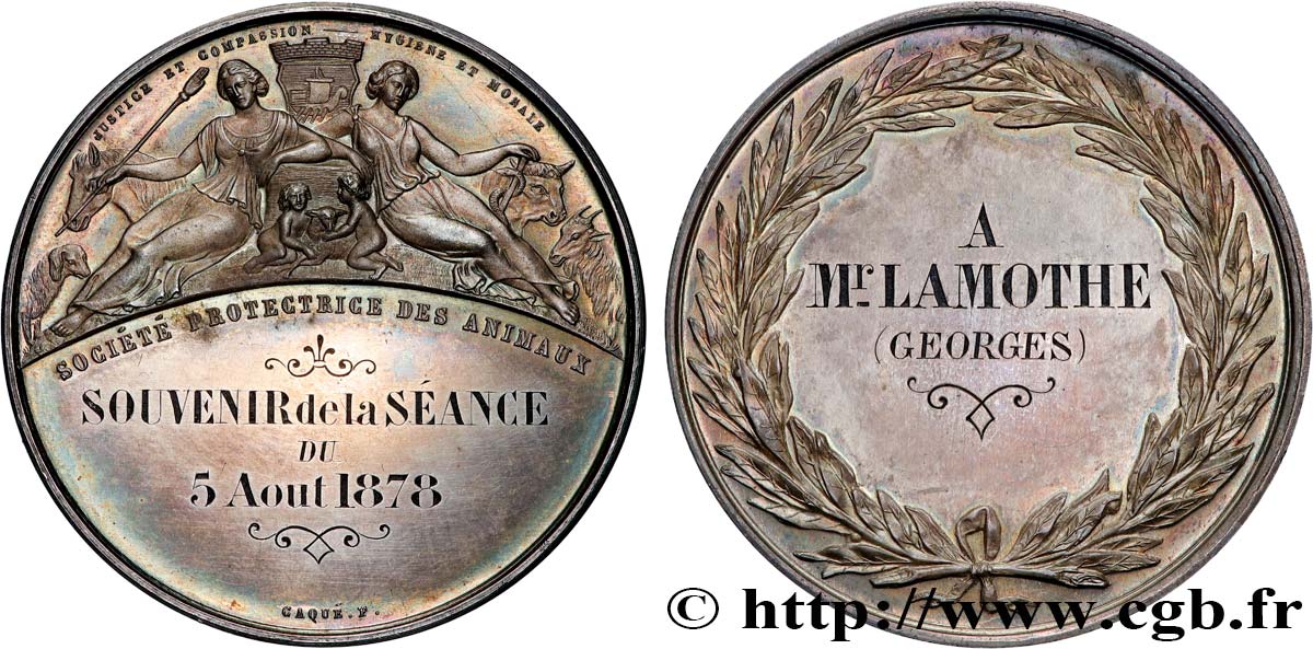 III REPUBLIC Médaille, Société protectrice des animaux, Souvenir de séance AU