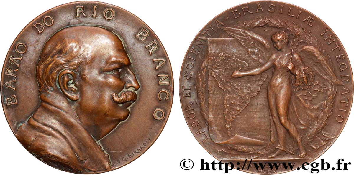BRAZIL Médaille, José Maria da Silva Paranhos Júnior ou Barão do Rio Branco XF/AU