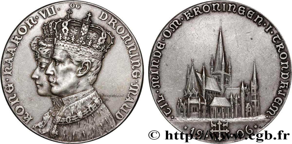 NORWAY - KINGDOM OF NORWAY - HAAKON VII Médaille, Commémoration du couronnement XF
