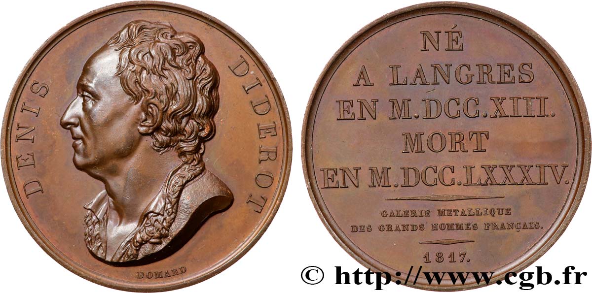 METALLIC GALLERY OF THE GREAT MEN FRENCH Médaille, Denis Diderot MS