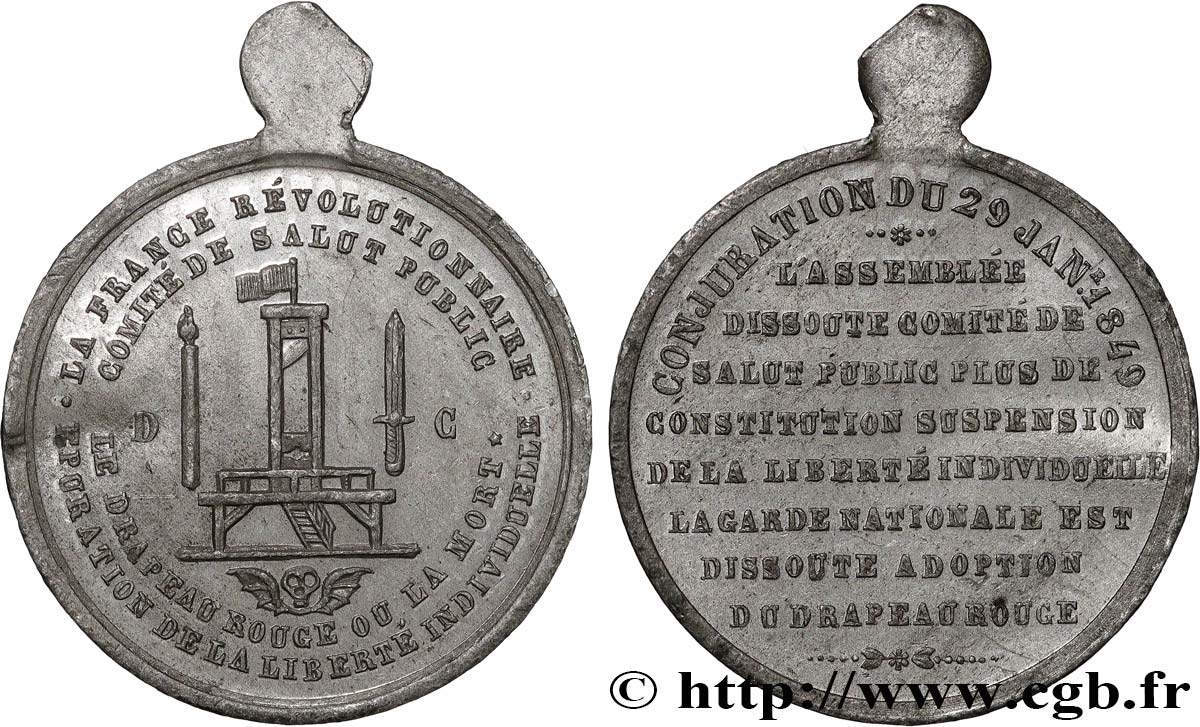DEUXIÈME RÉPUBLIQUE Médaille, Comité du Salut Public, Conjuration du 29 janvier TTB+