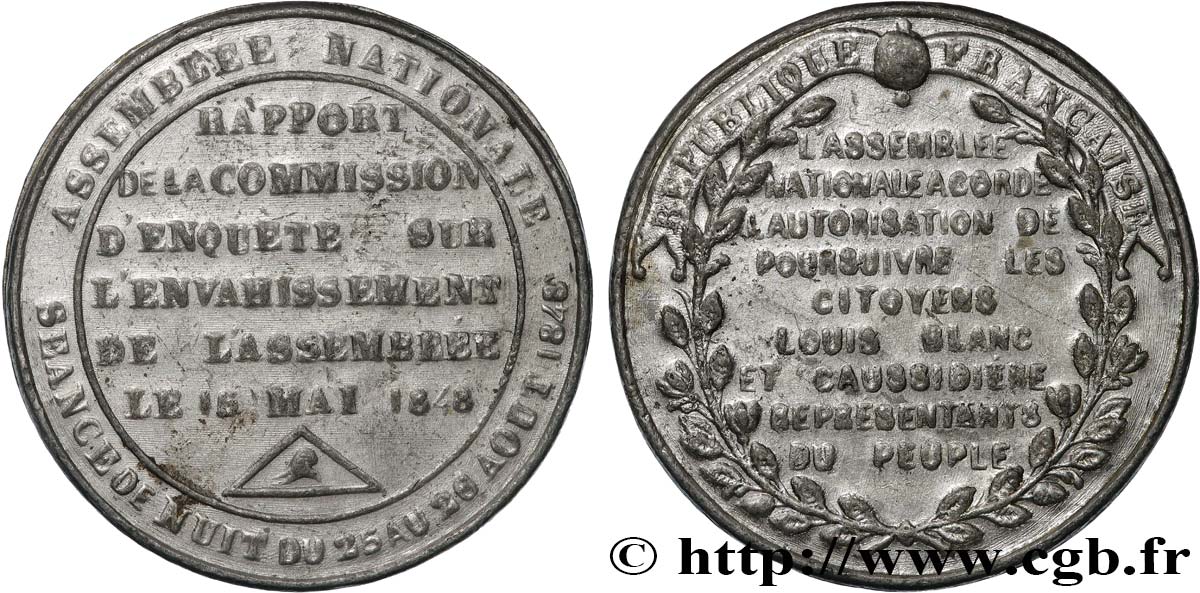 SECOND REPUBLIC Médaille, Assemblée nationale, Séance de nuit du 25 août 1848 AU