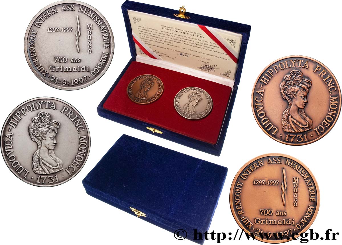 MONACO Coffret de 2 médailles, Louise Hippolyte, Princesse de Monaco, 13e rencontres numismatiques AU
