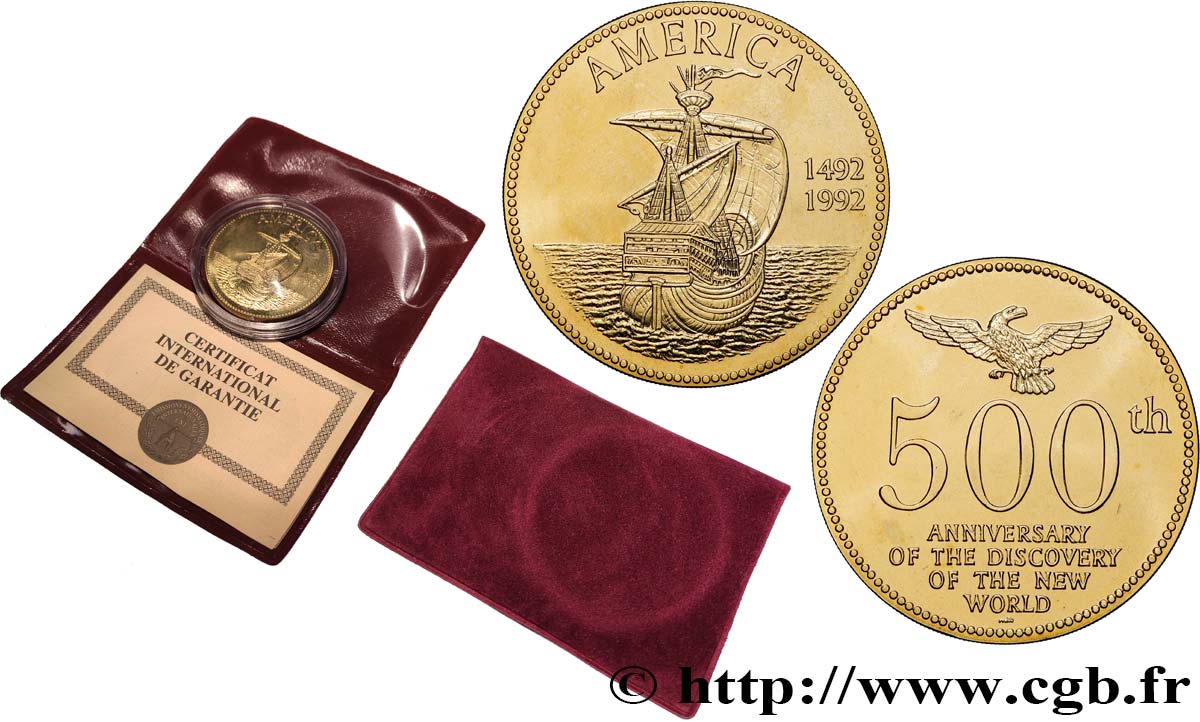 UNITED STATES OF AMERICA Médaille, 500e anniversaire de la découverte du nouveau monde AU