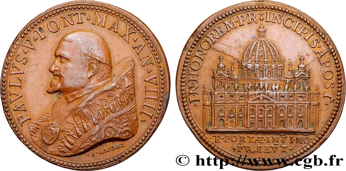 ITALIE - ÉTATS DU PAPE - PAUL V (Camille Borghèse) Médaille, Achèvement de la basilique vaticane TTB+