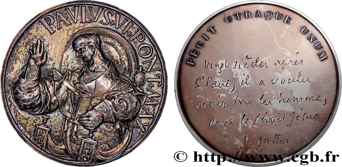 VATICAN AND PAPAL STATES Médaille, Paul VI, Fecit Utraque Unum AU