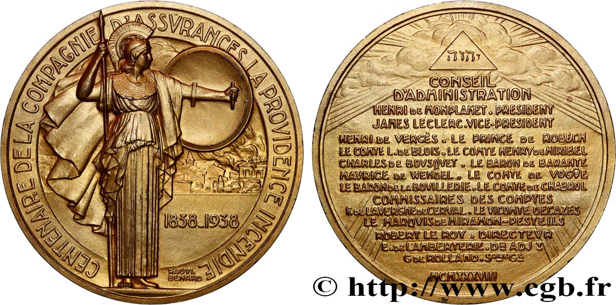 TERZA REPUBBLICA FRANCESE Médaille, Centenaire de la compagnie d’assurances, La Providence Incendie SPL