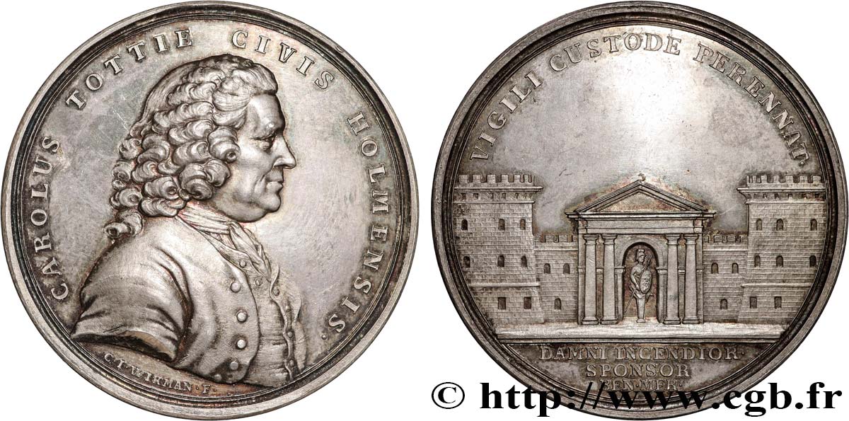 SWEDEN - KINGDOM OF SWEDEN - GUSTAF III Médaille, Décès du commerçant écossais-suédois Charles Tottie, fondateur de la Compagnie d’Assurance Incendie de Stockholm AU