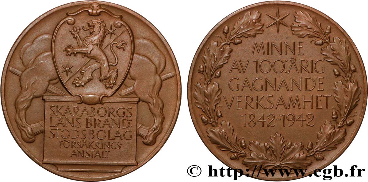 SUÈDE Médaille, Centenaire de Skaraborgs Läns Brandstodsbolag Försäkringsanstalt AU