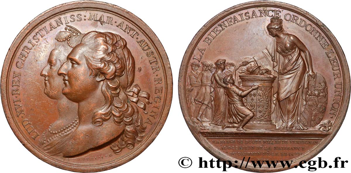 LOUIS XVI Médaille, naissance du Dauphin et mariage des douze filles de Perpignan SUP