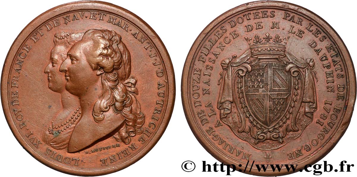 LOUIS XVI Médaille, Naissance du Dauphin et mariage des douze filles de Perpignan XF