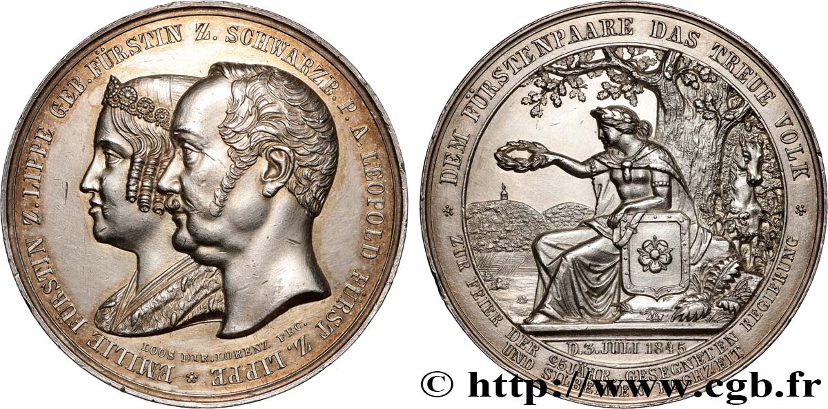 GERMANIA - LIPPE Médaille, Noces d’argent d’Emilie et de Léopold II, Prince de Lippe q.SPL