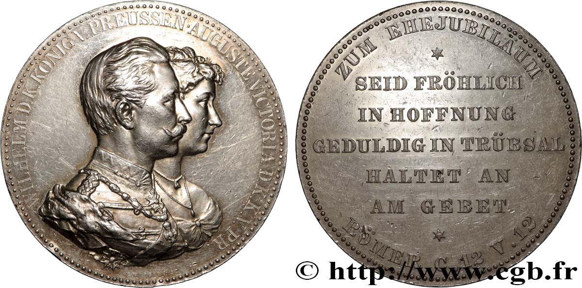 ALLEMAGNE - ROYAUME DE PRUSSE - GUILLAUME II Médaille, Noces d’argent de Guillaume II et Augusta-Victoria TTB+