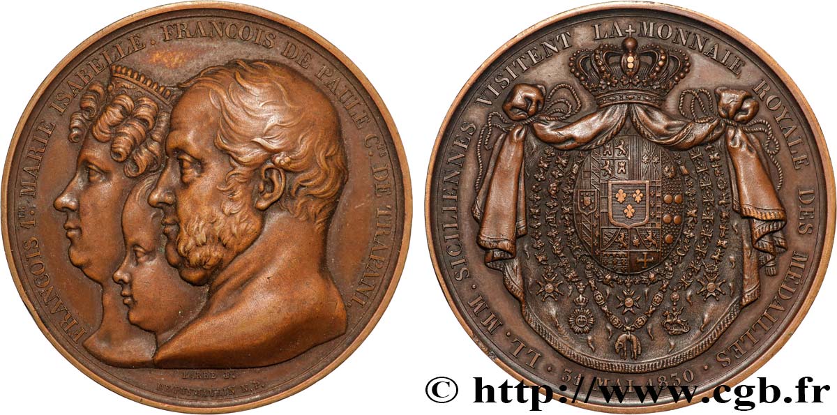 CHARLES X Médaille, le roi et la reine de Sicile visitent la Monnaie de Paris AU