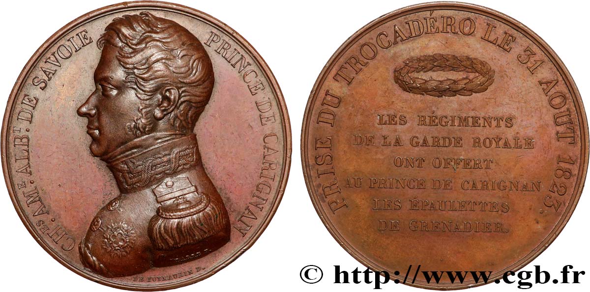 LOUIS XVIII Médaille, Charles de Savoie, Prise du Trocadéro AU/AU