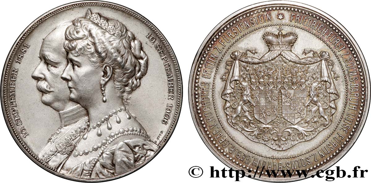 GERMANY Médaille, Noces d’argent de Frédéric de Solms-Baruth et de Louise (née Comtesse de Hochberg) AU