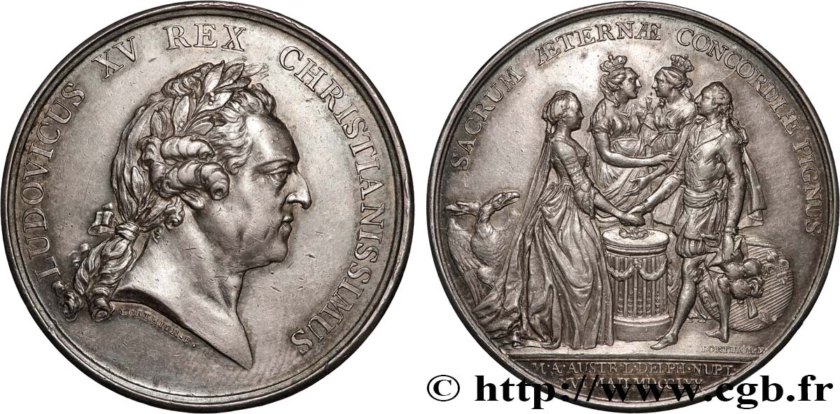 LOUIS XV DIT LE BIEN AIMÉ Médaille, Mariage du dauphin Louis et de l archiduchesse Marie-Antoinette TTB+