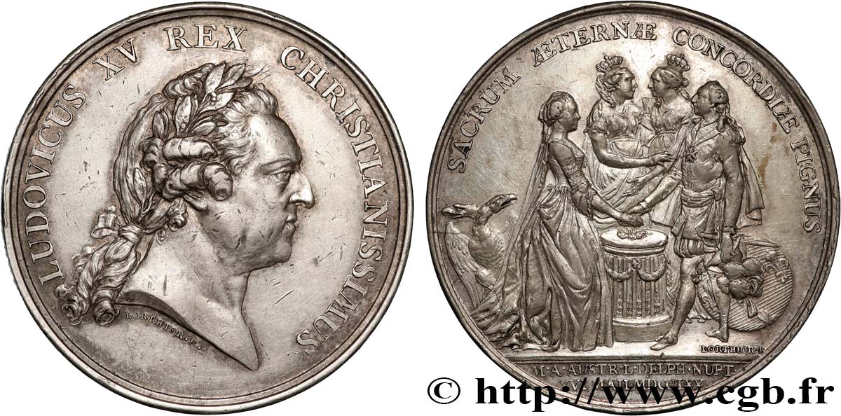 LOUIS XV THE BELOVED Médaille, Mariage du dauphin, transformée en médaille de mariage XF