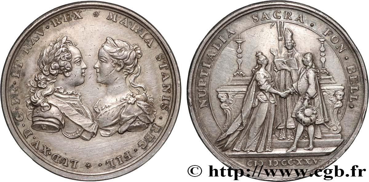 LOUIS XV THE BELOVED Médaille, Mariage de Louis XV et Marie Leczinska AU/XF