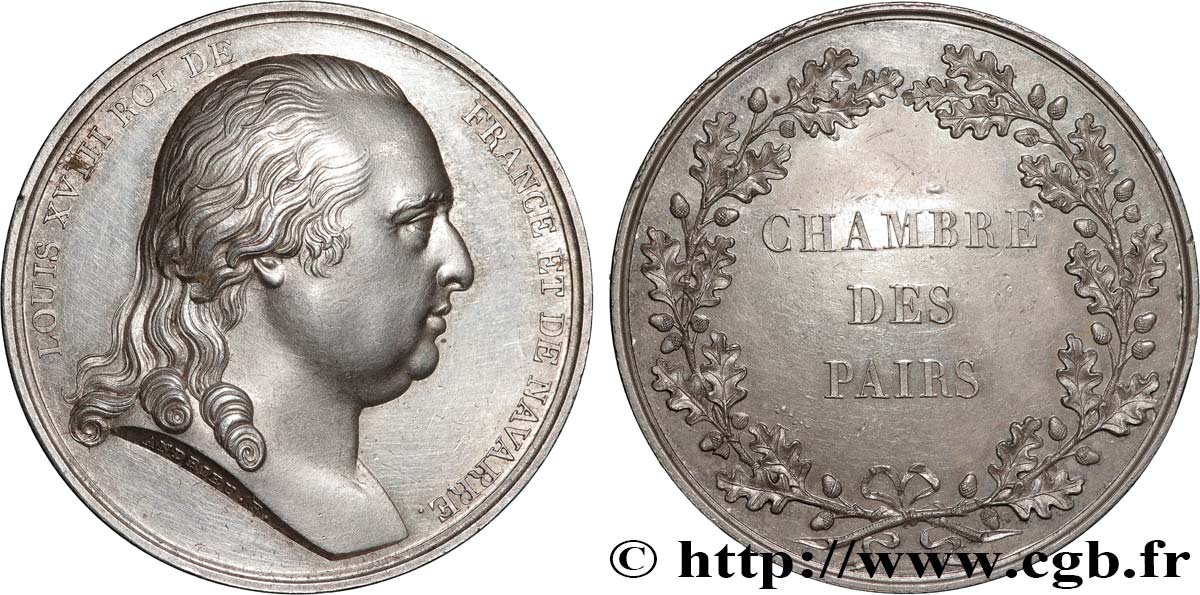 LOUIS XVIII Médaille, Chambre des Pairs TTB+