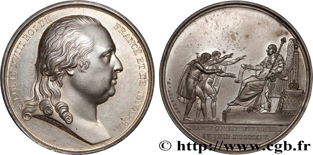 LOUIS XVIII Médaille, Charte Constitutionnelle AU/AU