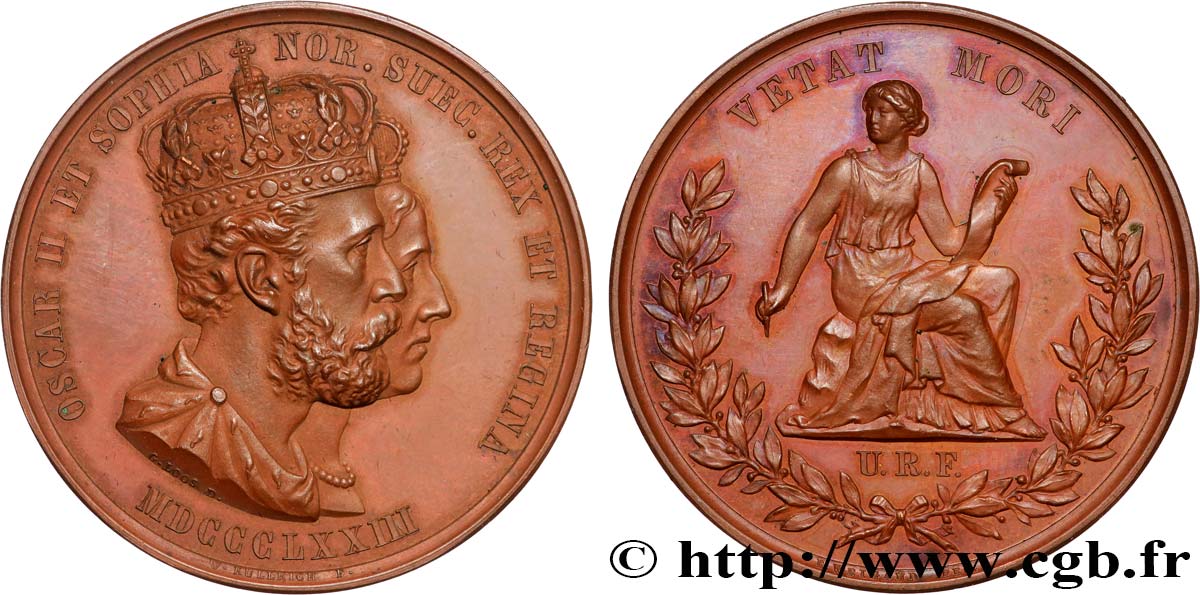 NORVÈGE - ROYAUME DE NORVÈGE - OSCAR II Médaille, Couronnement du Roi Oscar II et de la Reine Sophie AU