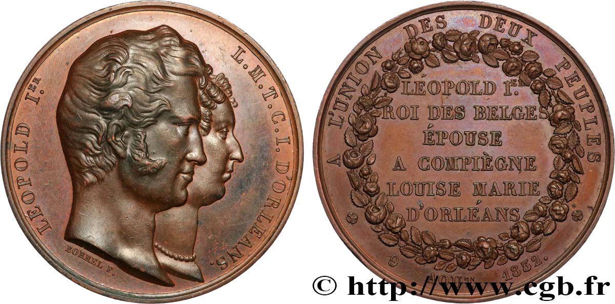 BELGIQUE - ROYAUME DE BELGIQUE - LÉOPOLD Ier Médaille, Mariage de Léopold Ier et Louise d’Orléans à Compiègne AU/AU